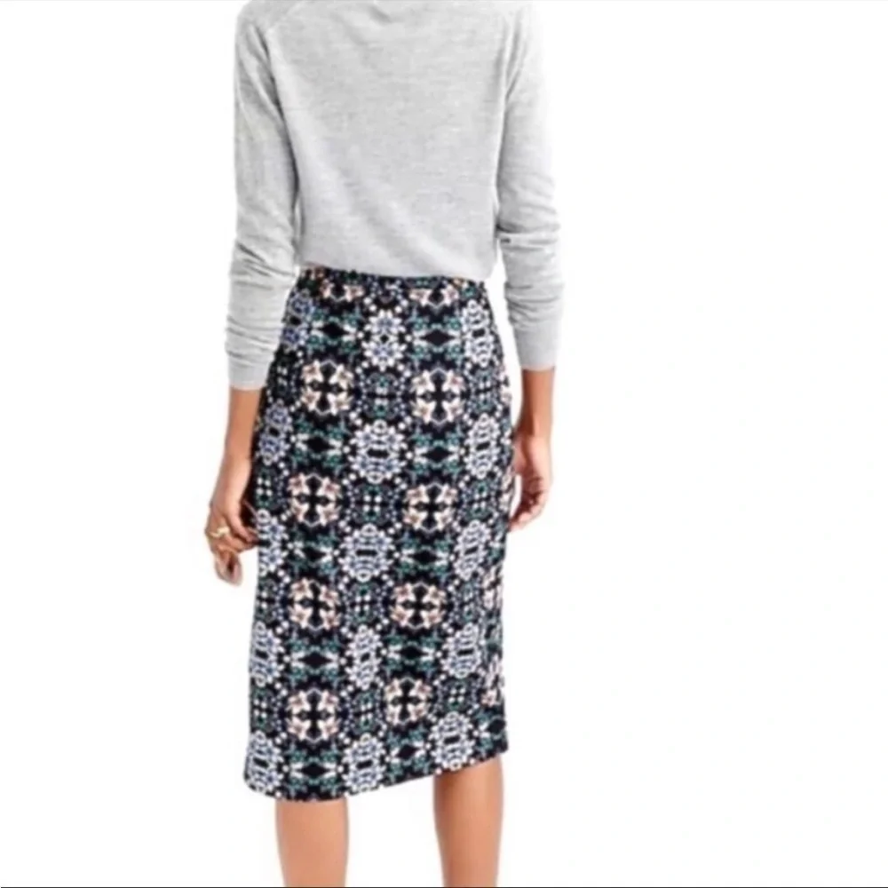 J Crew black mirrored floral midi skirt